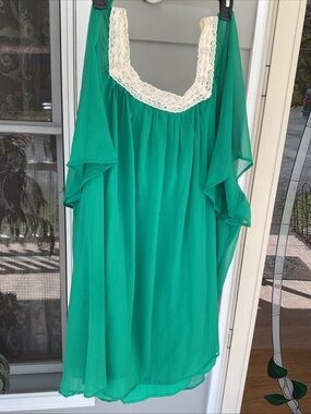 Denim 24/7 Peasant Dressy Blouse Women 3X Lace Neck Boho Green EUC Cotton Lined